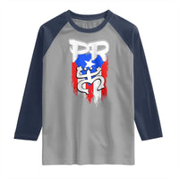 Puerto Rico Flag Hispanic Heritage Month Boricua Taino Coqui Frog Raglan Shirt - Wonder Print Shop