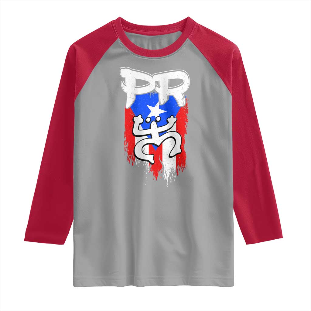 Puerto Rico Flag Hispanic Heritage Month Boricua Taino Coqui Frog Raglan Shirt - Wonder Print Shop