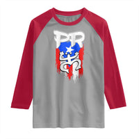 Puerto Rico Flag Hispanic Heritage Month Boricua Taino Coqui Frog Raglan Shirt - Wonder Print Shop