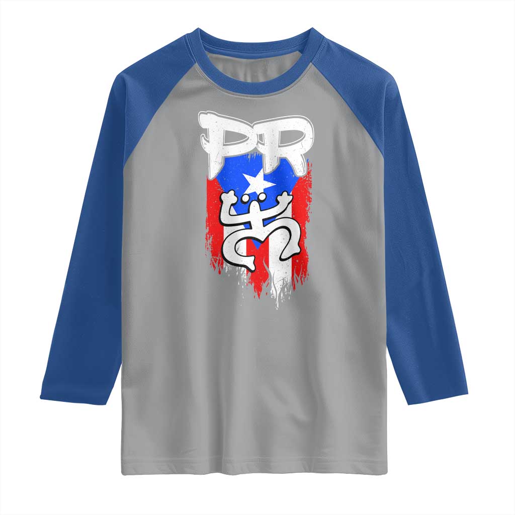 Puerto Rico Flag Hispanic Heritage Month Boricua Taino Coqui Frog Raglan Shirt - Wonder Print Shop
