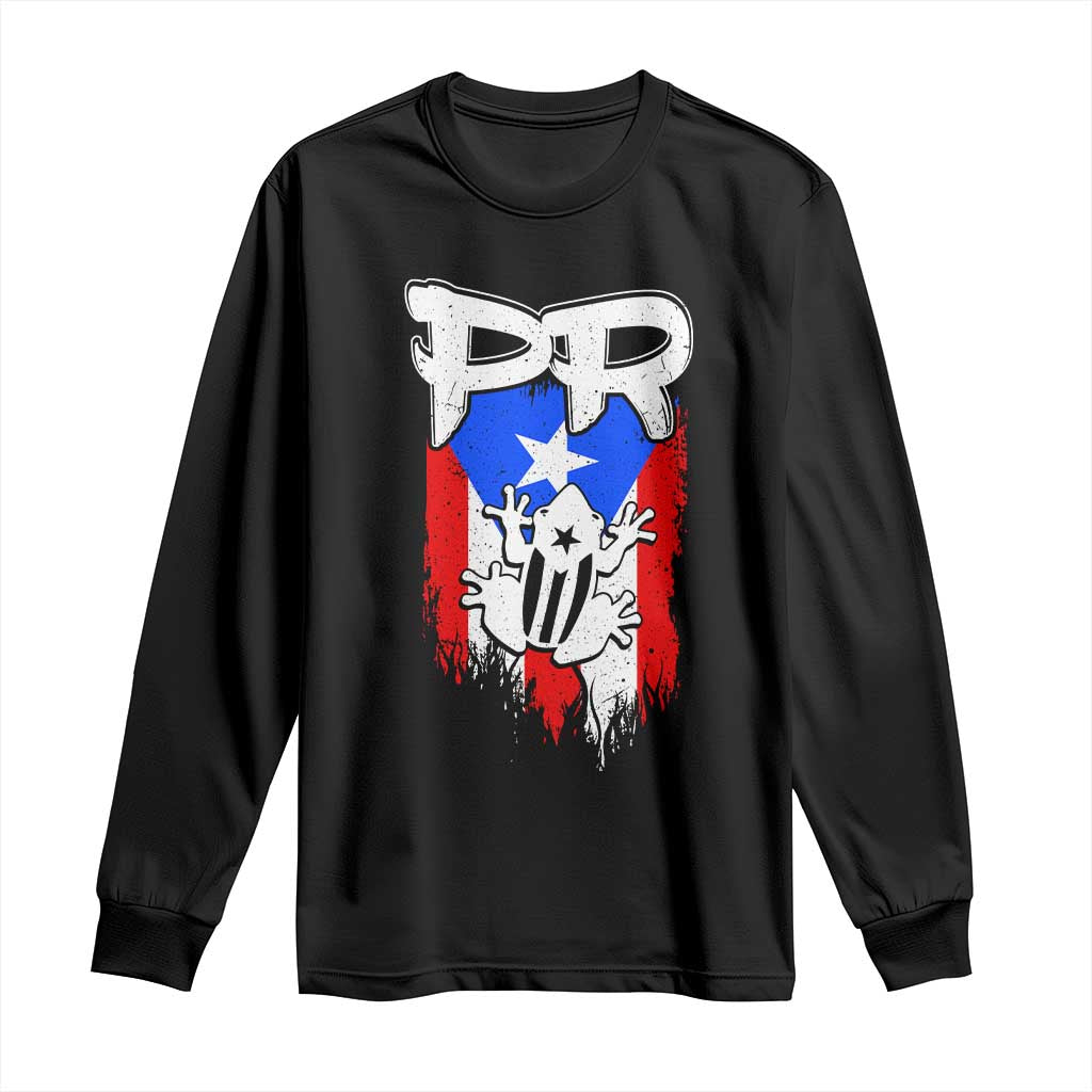 Puerto Rico Flag Hispanic Heritage Month Boricua Coqui Frog Long Sleeve Shirt - Wonder Print Shop
