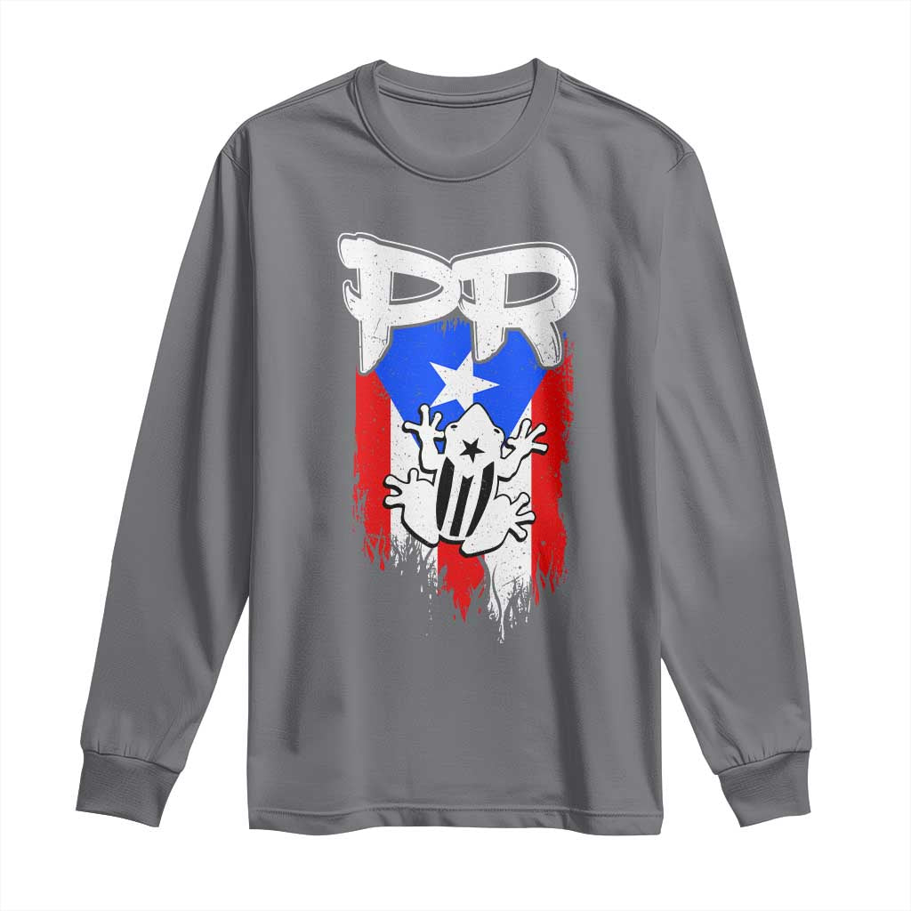 Puerto Rico Flag Hispanic Heritage Month Boricua Coqui Frog Long Sleeve Shirt - Wonder Print Shop
