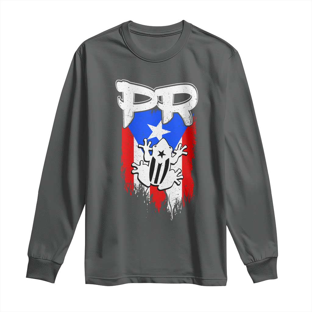Puerto Rico Flag Hispanic Heritage Month Boricua Coqui Frog Long Sleeve Shirt - Wonder Print Shop