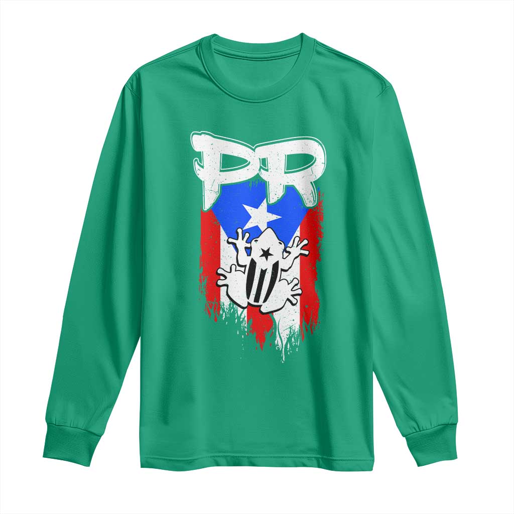 Puerto Rico Flag Hispanic Heritage Month Boricua Coqui Frog Long Sleeve Shirt - Wonder Print Shop