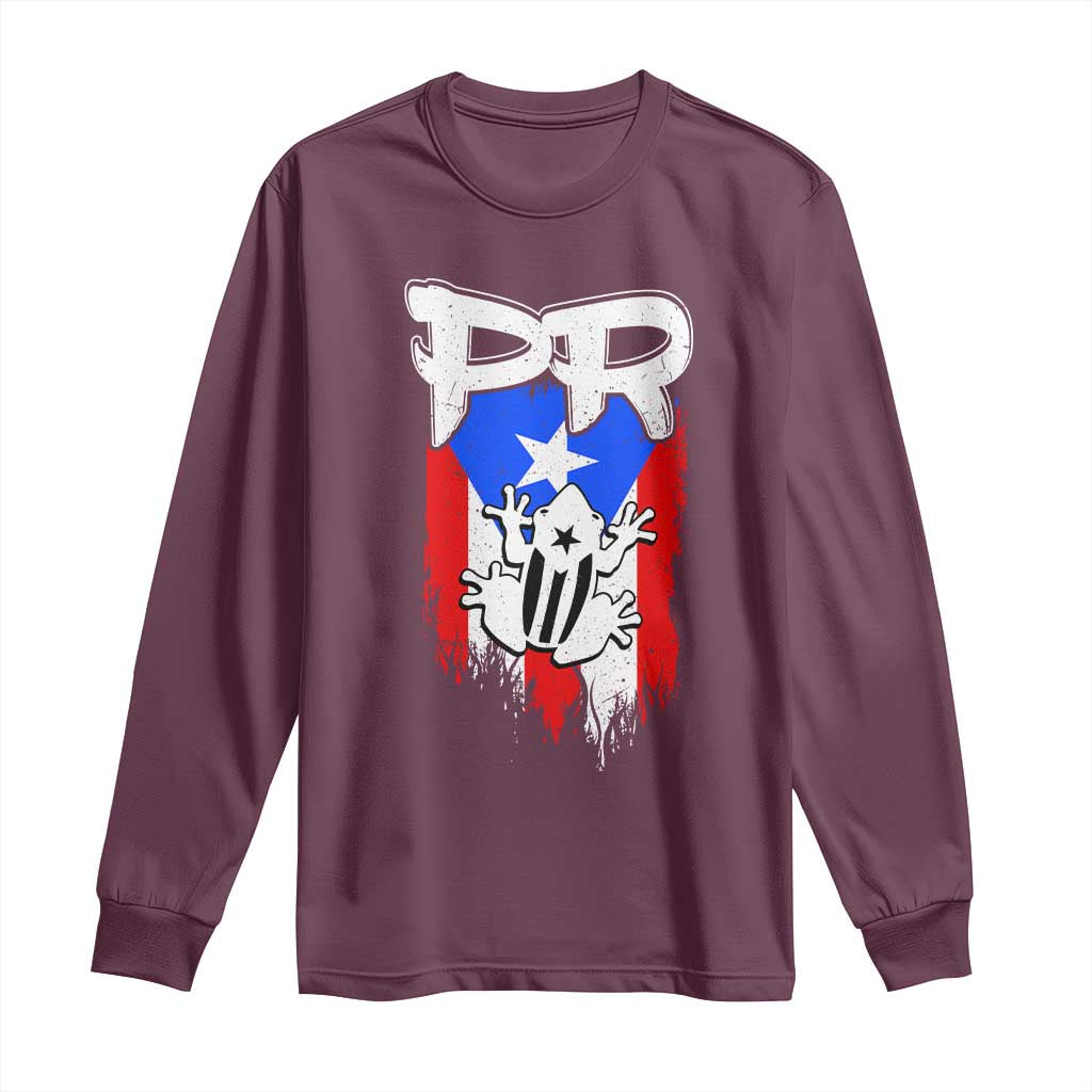 Puerto Rico Flag Hispanic Heritage Month Boricua Coqui Frog Long Sleeve Shirt - Wonder Print Shop