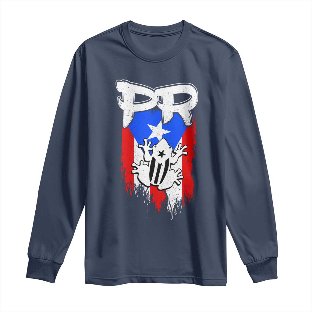 Puerto Rico Flag Hispanic Heritage Month Boricua Coqui Frog Long Sleeve Shirt - Wonder Print Shop