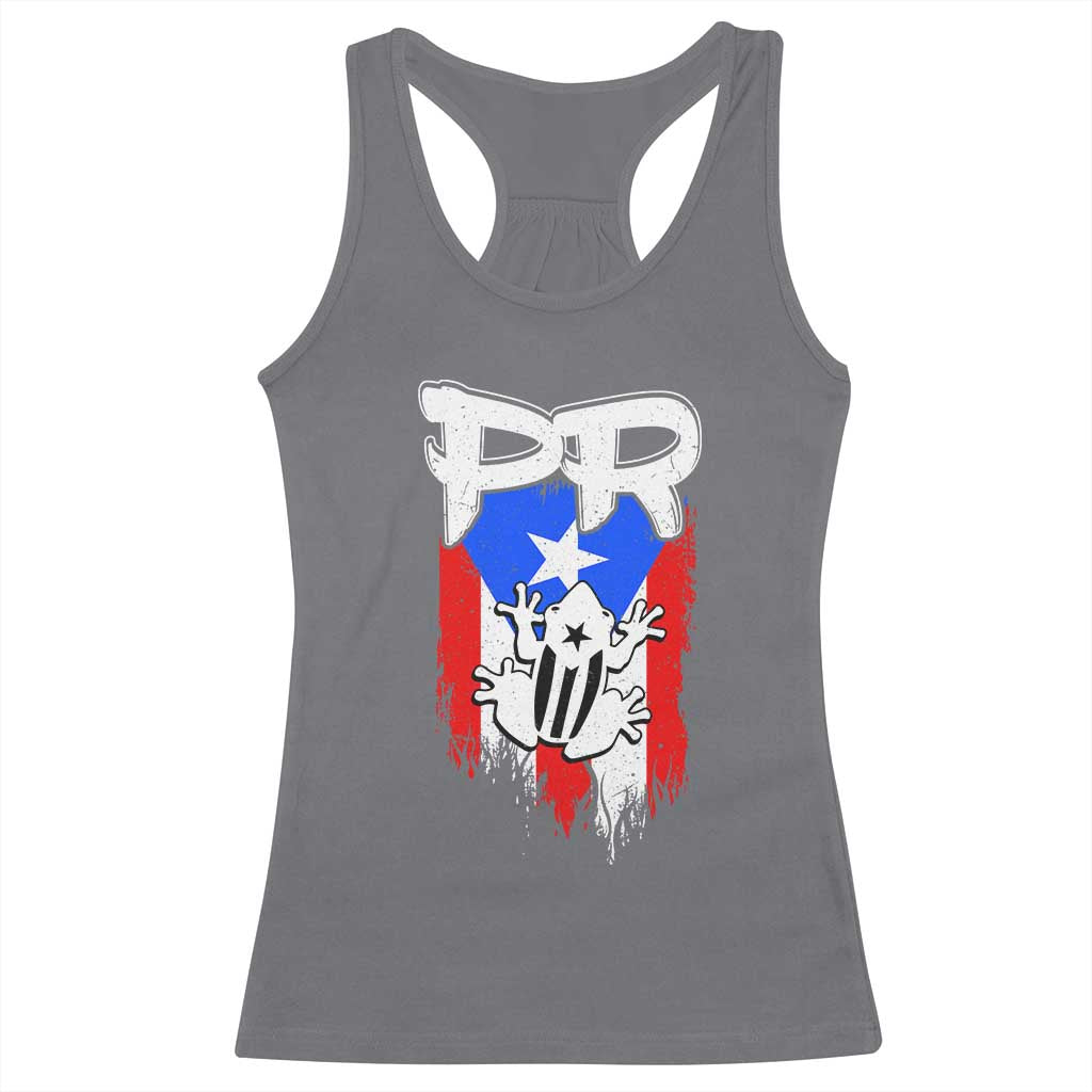 Puerto Rico Flag Hispanic Heritage Month Boricua Coqui Frog Racerback Tank Top - Wonder Print Shop