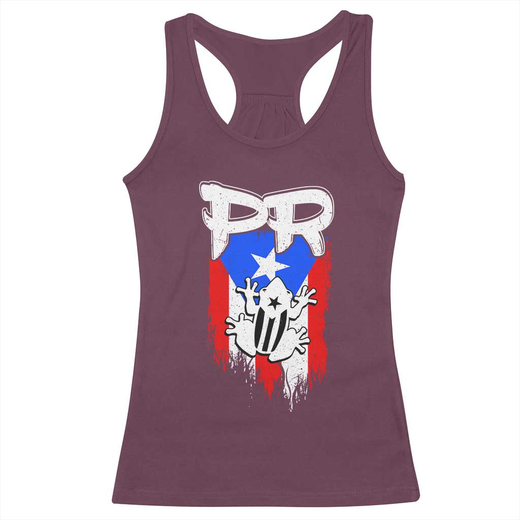 Puerto Rico Flag Hispanic Heritage Month Boricua Coqui Frog Racerback Tank Top - Wonder Print Shop