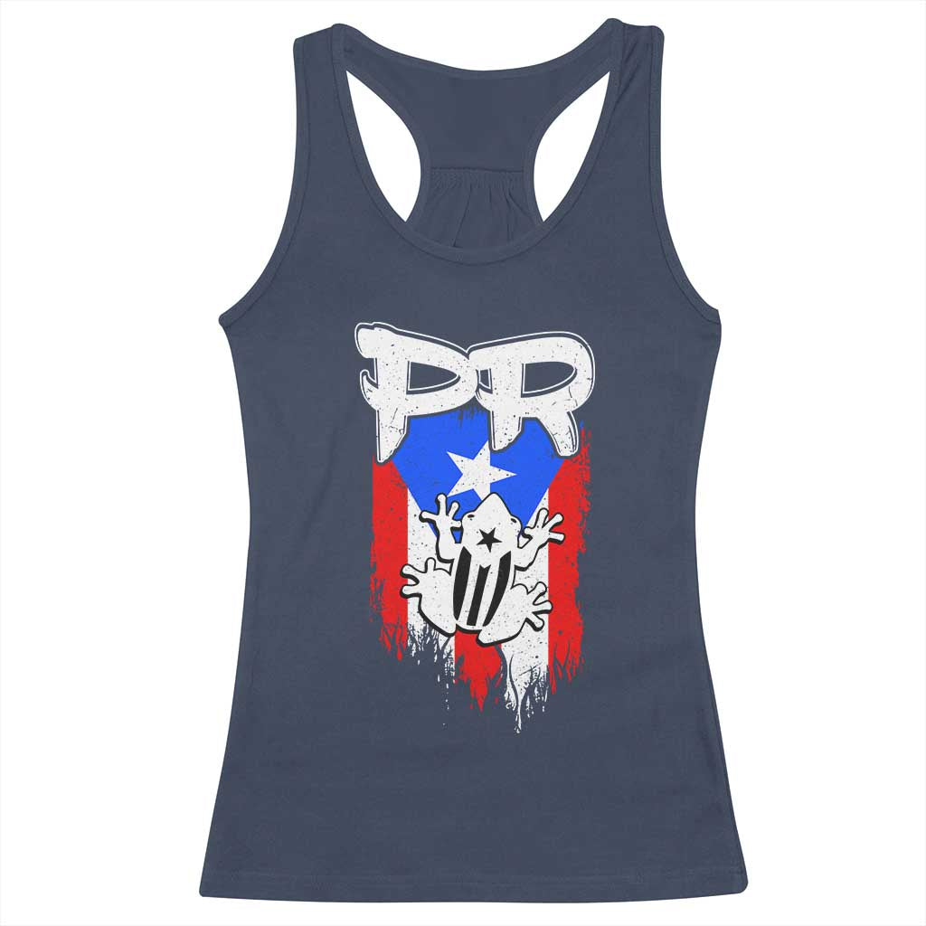 Puerto Rico Flag Hispanic Heritage Month Boricua Coqui Frog Racerback Tank Top - Wonder Print Shop