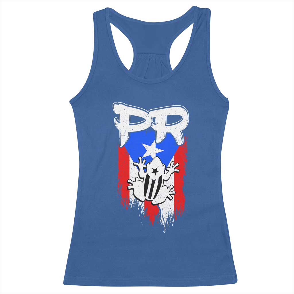 Puerto Rico Flag Hispanic Heritage Month Boricua Coqui Frog Racerback Tank Top - Wonder Print Shop