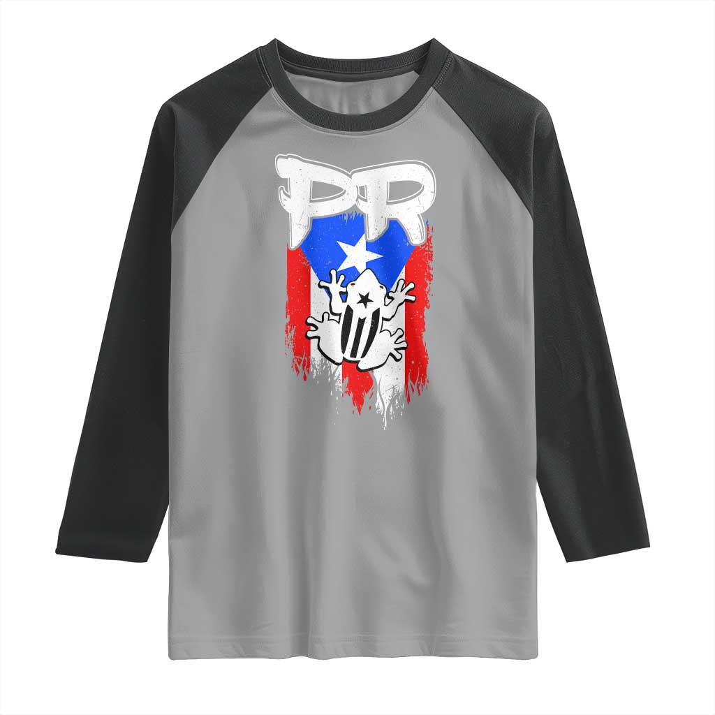 Puerto Rico Flag Hispanic Heritage Month Boricua Coqui Frog Raglan Shirt - Wonder Print Shop