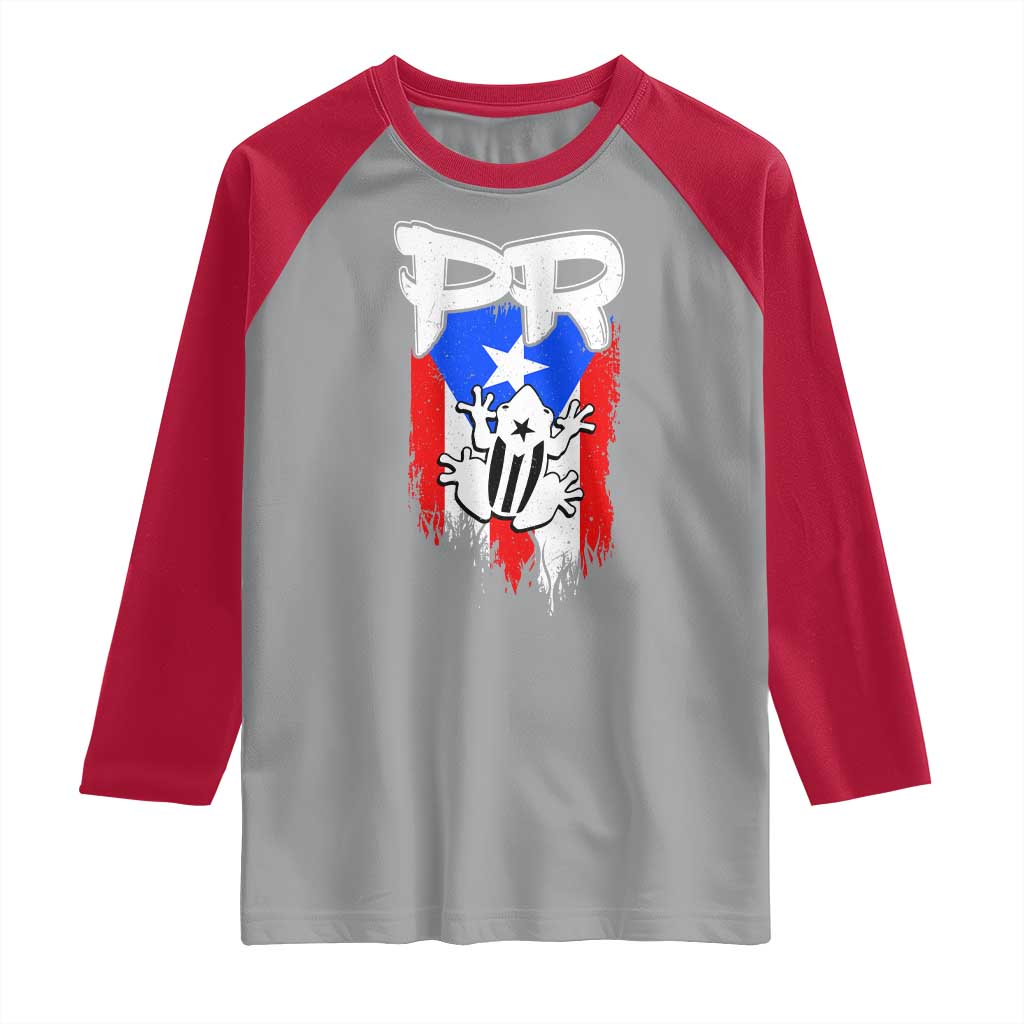 Puerto Rico Flag Hispanic Heritage Month Boricua Coqui Frog Raglan Shirt - Wonder Print Shop