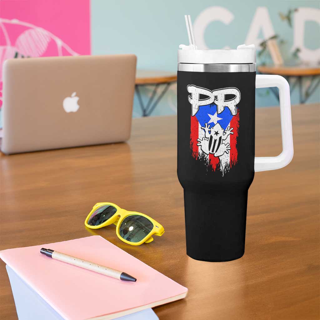 Puerto Rico Flag Hispanic Heritage Month Boricua Coqui Frog Tumbler With Handle - Wonder Print Shop