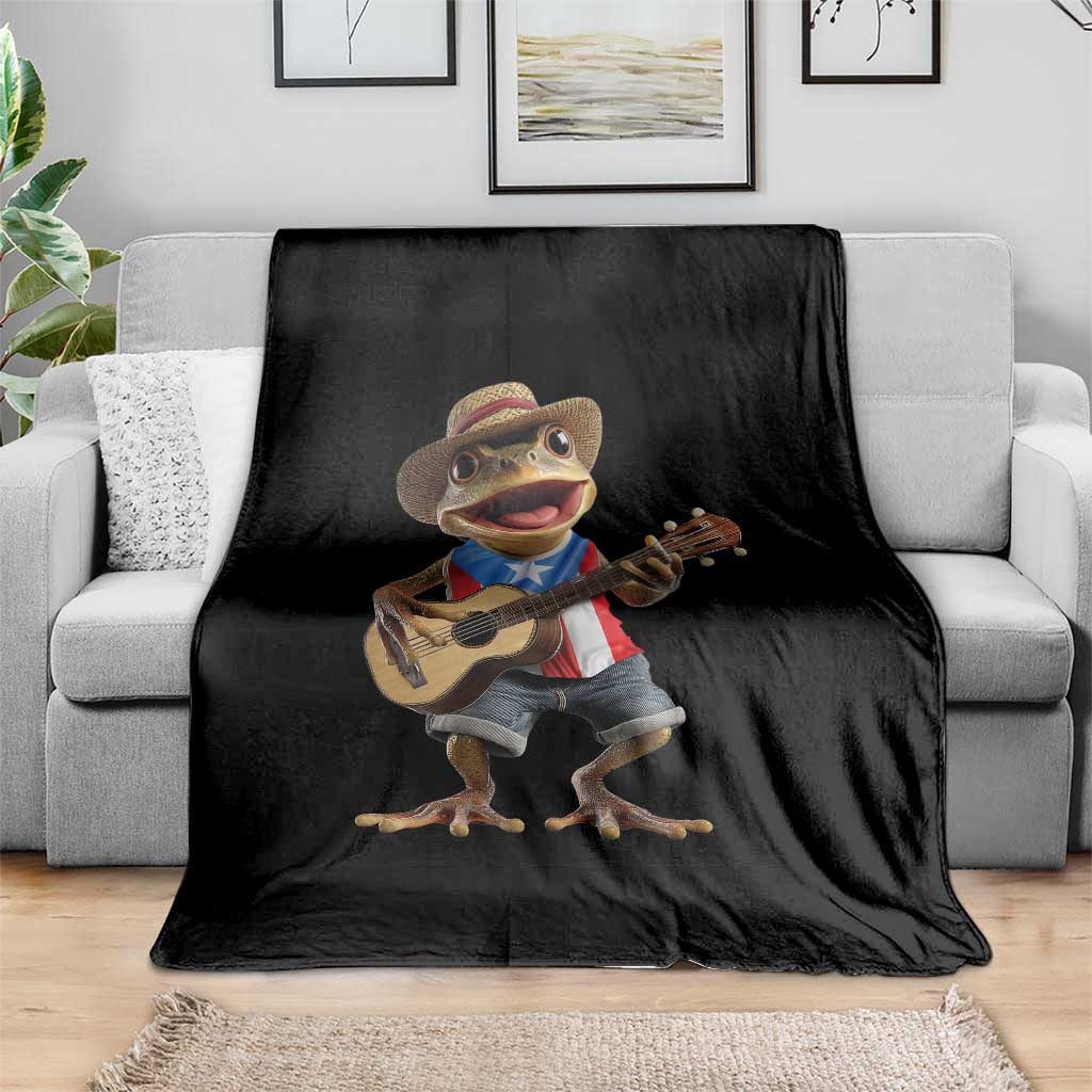 Puerto Rico Coqui Frog Puerto Rican Flag Taino Boricua Guitar Throw Blanket - Wonder Print Shop