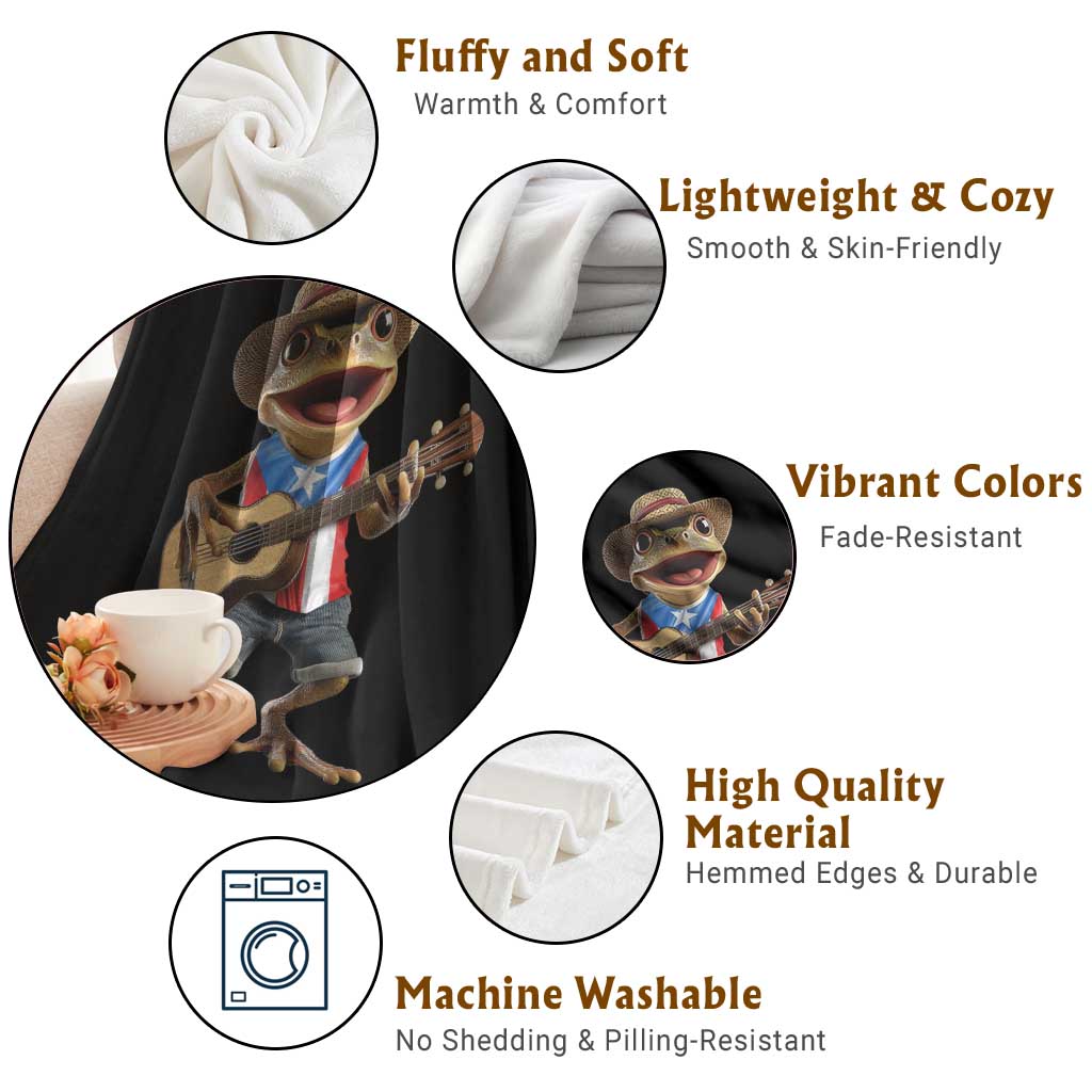 Puerto Rico Coqui Frog Puerto Rican Flag Taino Boricua Guitar Throw Blanket - Wonder Print Shop