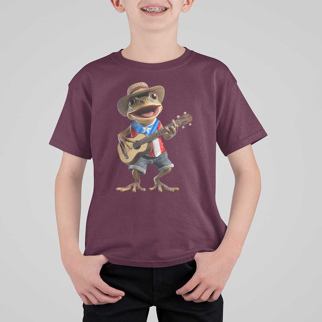 Puerto Rico Coqui Frog Puerto Rican Flag Taino Boricua Guitar T Shirt For Kid - Wonder Print Shop