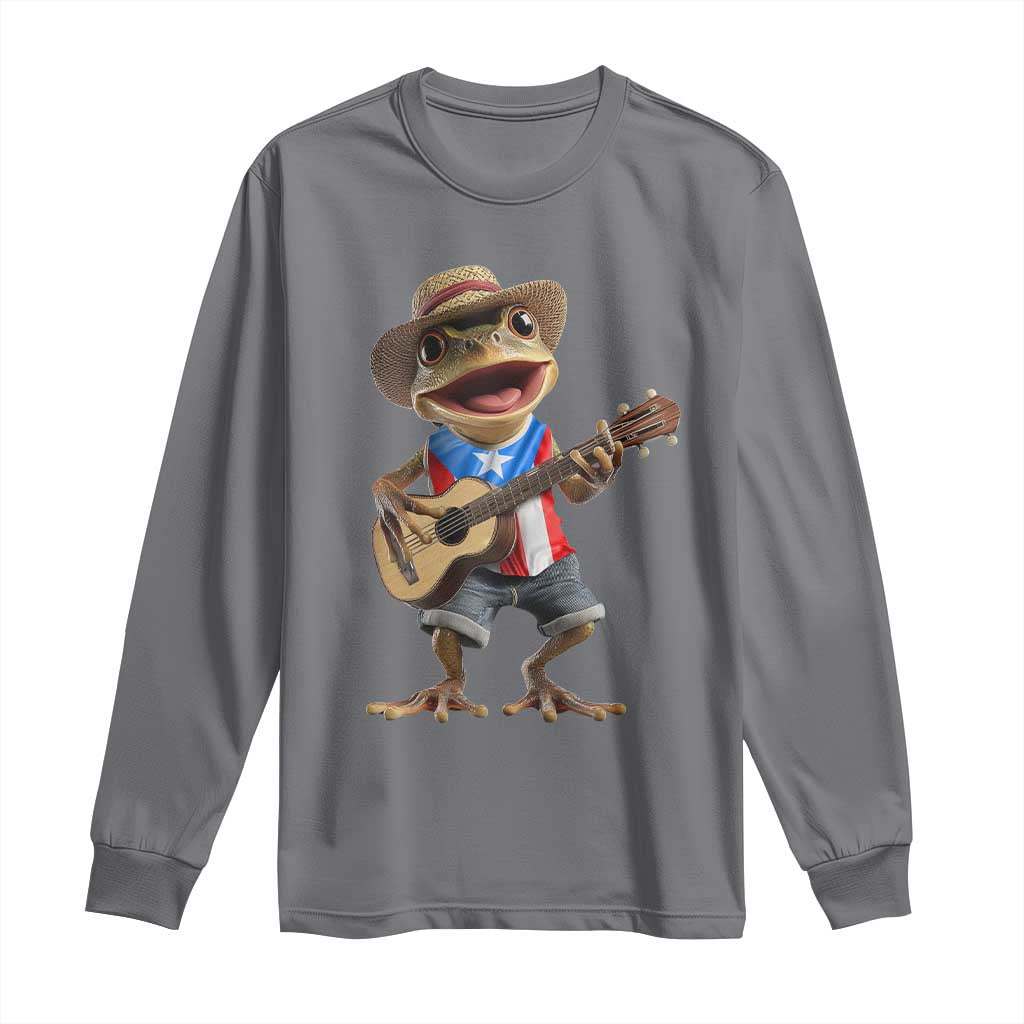 Puerto Rico Coqui Frog Puerto Rican Flag Taino Boricua Guitar Long Sleeve Shirt - Wonder Print Shop