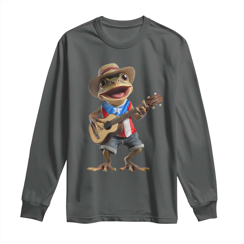 Puerto Rico Coqui Frog Puerto Rican Flag Taino Boricua Guitar Long Sleeve Shirt - Wonder Print Shop