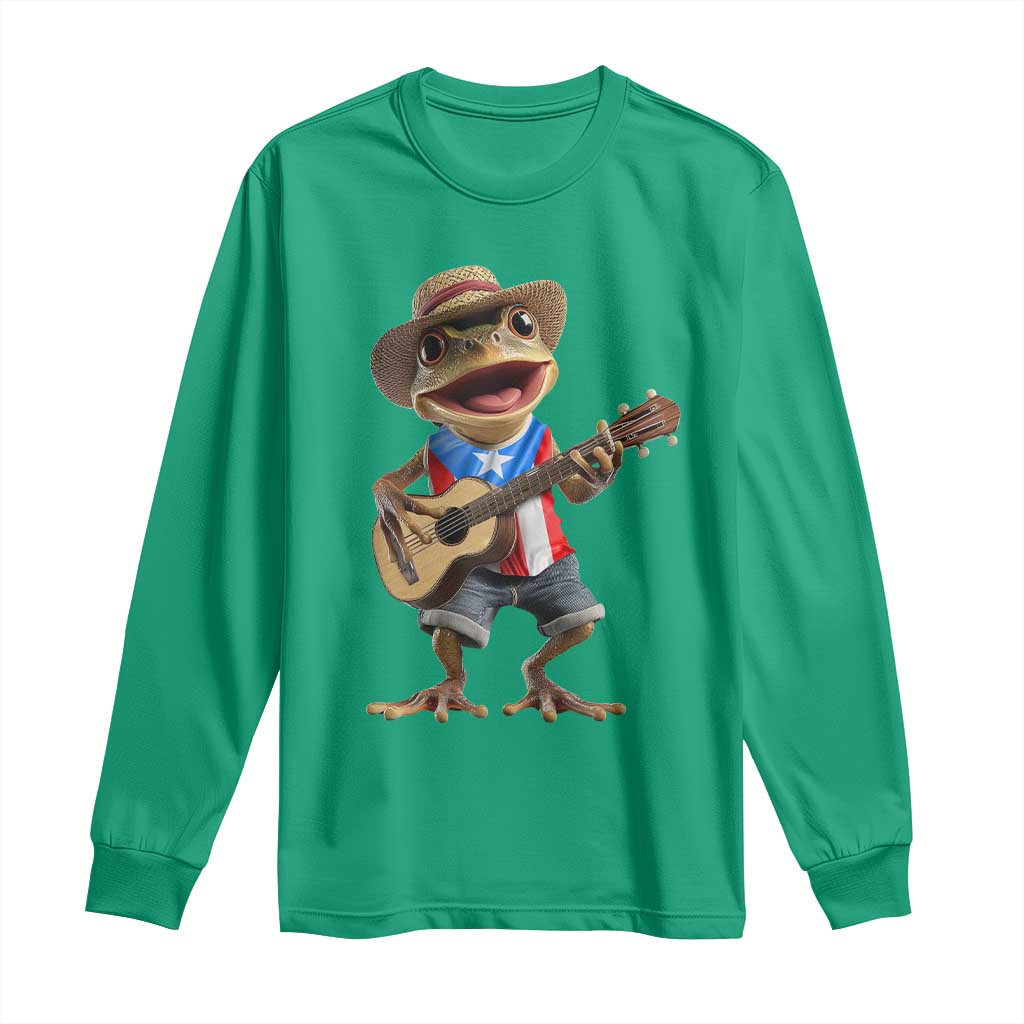 Puerto Rico Coqui Frog Puerto Rican Flag Taino Boricua Guitar Long Sleeve Shirt - Wonder Print Shop