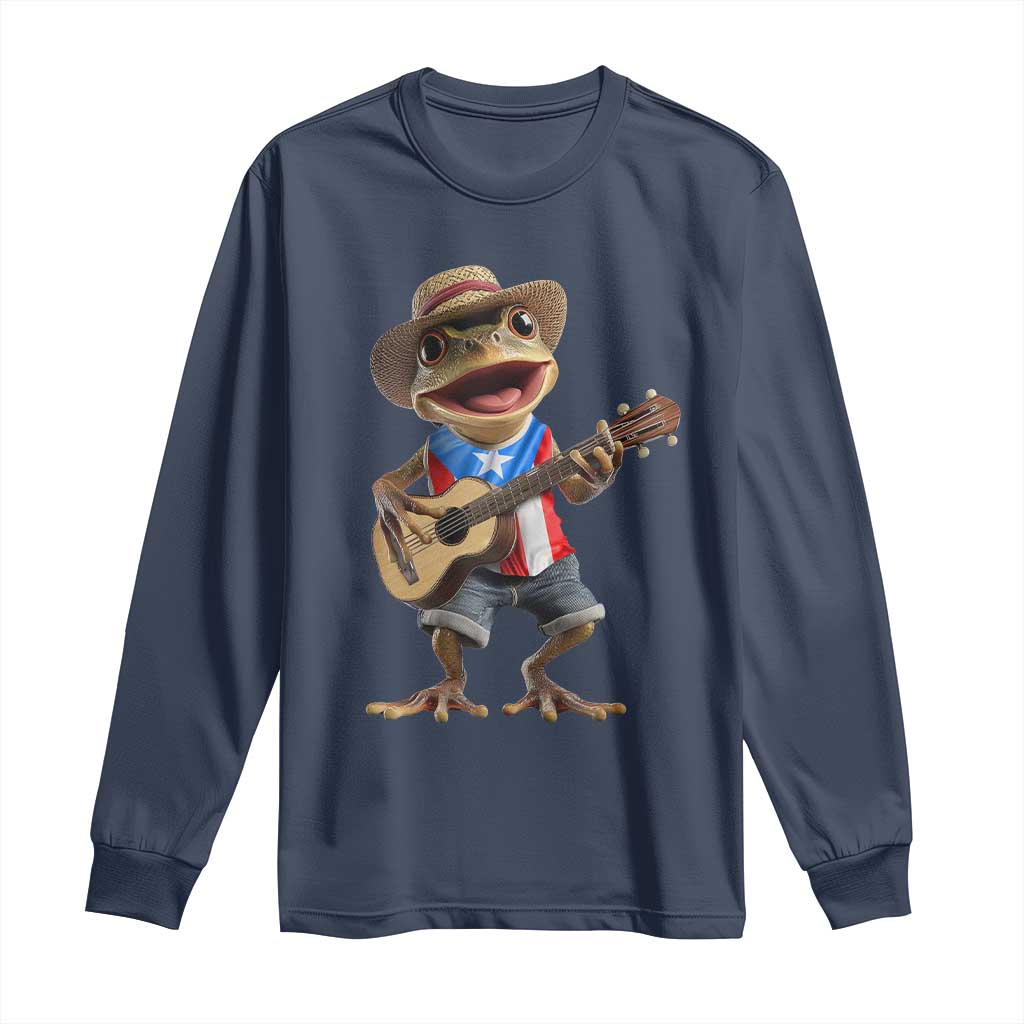 Puerto Rico Coqui Frog Puerto Rican Flag Taino Boricua Guitar Long Sleeve Shirt - Wonder Print Shop