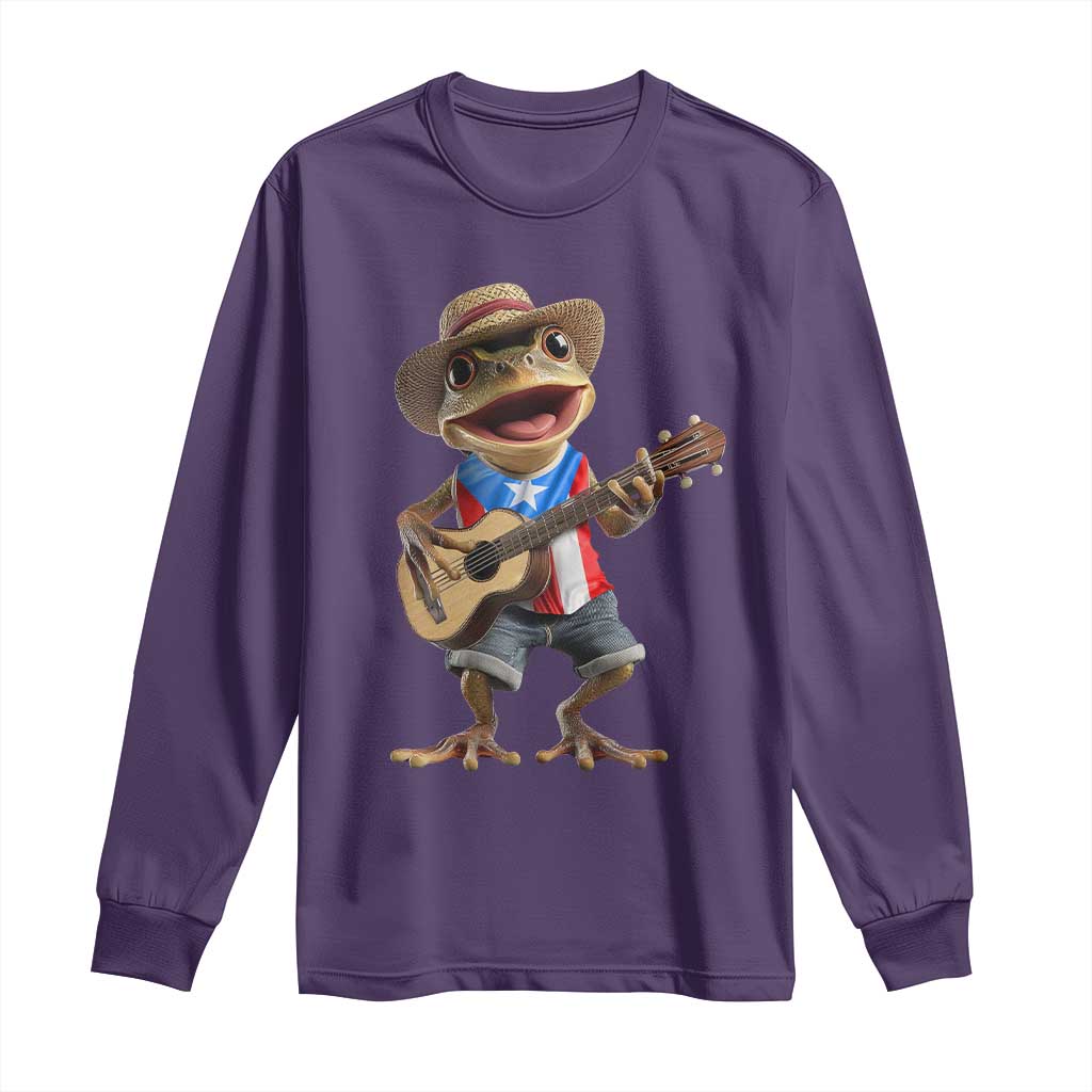 Puerto Rico Coqui Frog Puerto Rican Flag Taino Boricua Guitar Long Sleeve Shirt - Wonder Print Shop