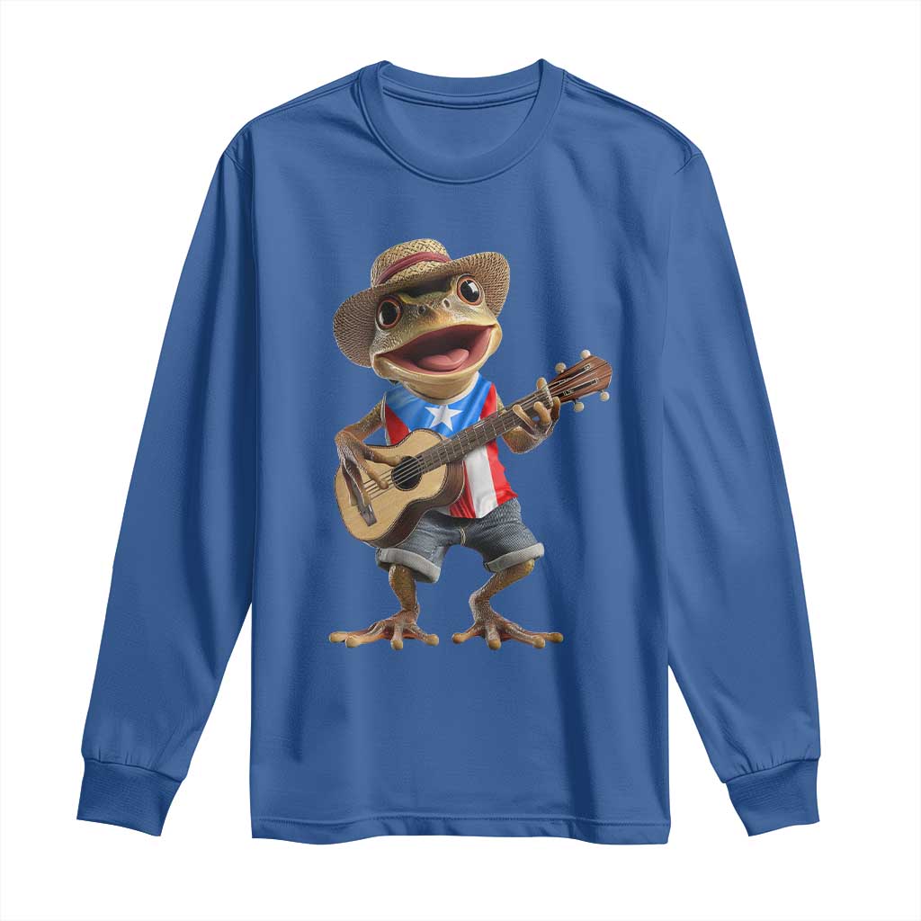 Puerto Rico Coqui Frog Puerto Rican Flag Taino Boricua Guitar Long Sleeve Shirt - Wonder Print Shop