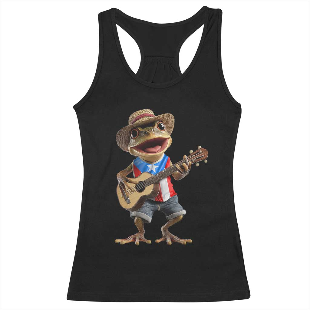Puerto Rico Coqui Frog Puerto Rican Flag Taino Boricua Guitar Racerback Tank Top - Wonder Print Shop