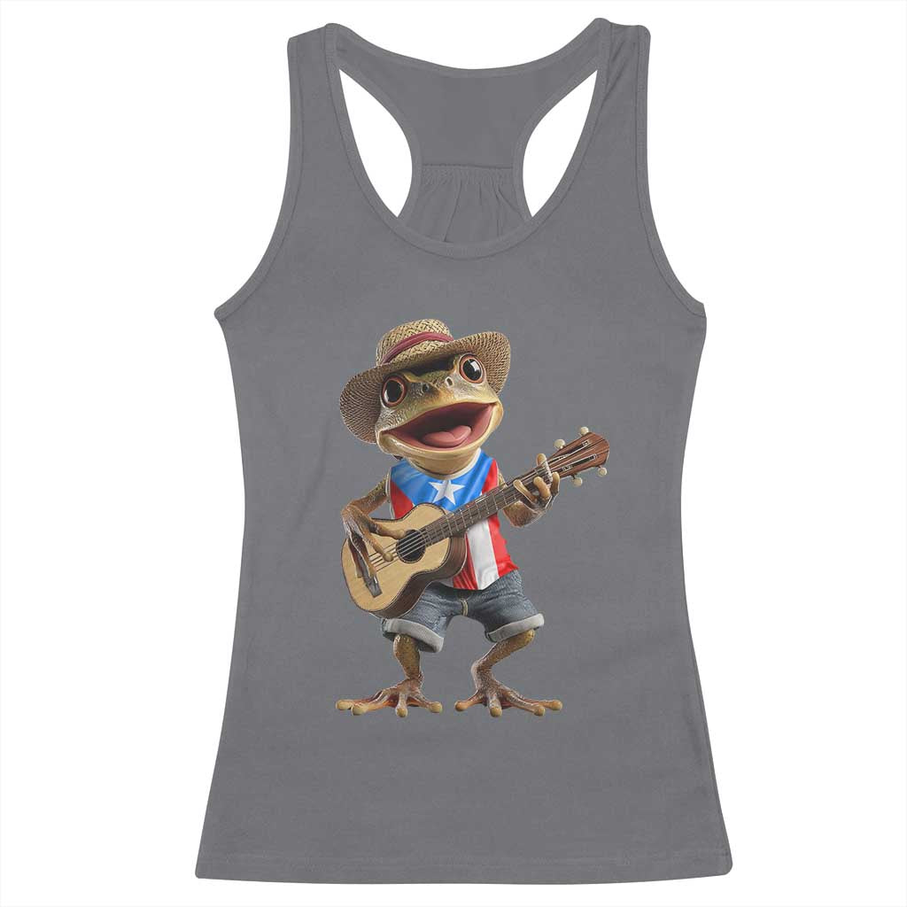 Puerto Rico Coqui Frog Puerto Rican Flag Taino Boricua Guitar Racerback Tank Top - Wonder Print Shop