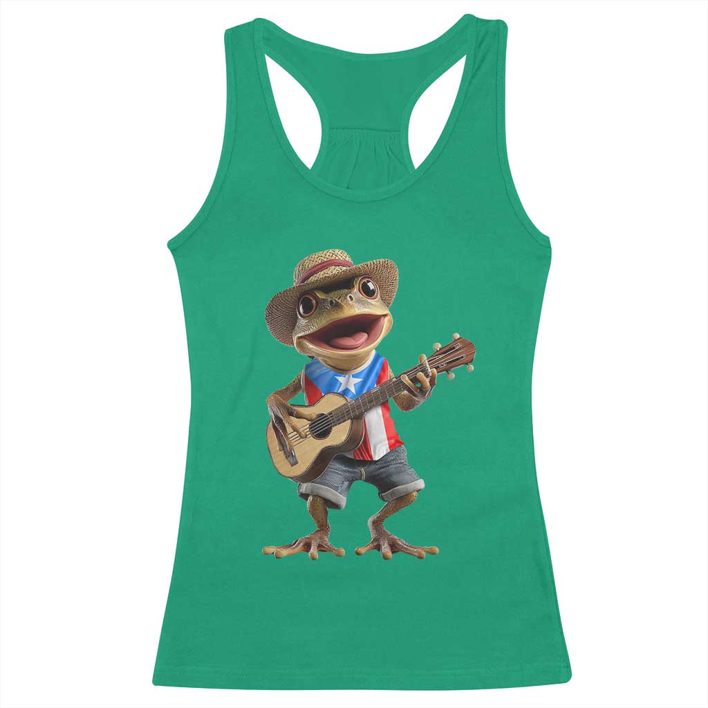 Puerto Rico Coqui Frog Puerto Rican Flag Taino Boricua Guitar Racerback Tank Top - Wonder Print Shop
