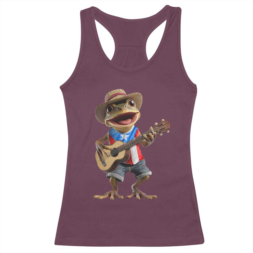 Puerto Rico Coqui Frog Puerto Rican Flag Taino Boricua Guitar Racerback Tank Top - Wonder Print Shop