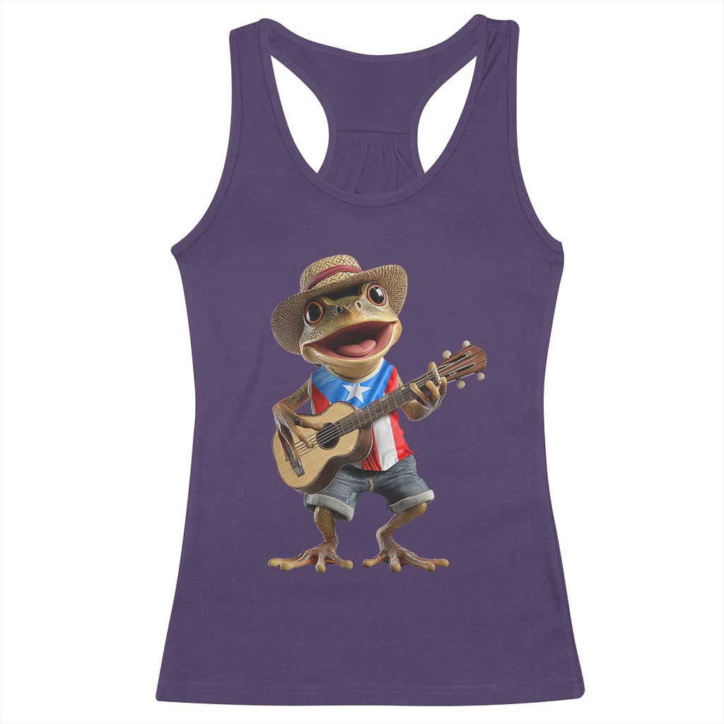 Puerto Rico Coqui Frog Puerto Rican Flag Taino Boricua Guitar Racerback Tank Top - Wonder Print Shop