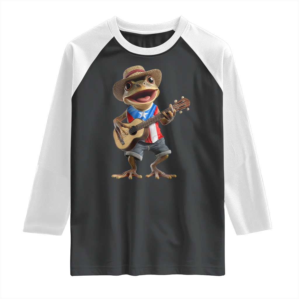 Puerto Rico Coqui Frog Puerto Rican Flag Taino Boricua Guitar Raglan Shirt - Wonder Print Shop