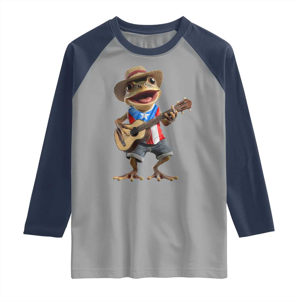 Puerto Rico Coqui Frog Puerto Rican Flag Taino Boricua Guitar Raglan Shirt - Wonder Print Shop