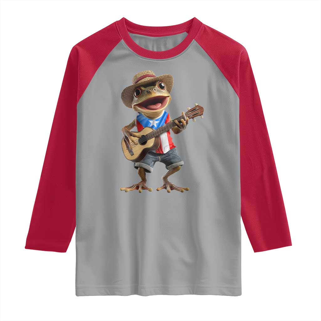 Puerto Rico Coqui Frog Puerto Rican Flag Taino Boricua Guitar Raglan Shirt - Wonder Print Shop