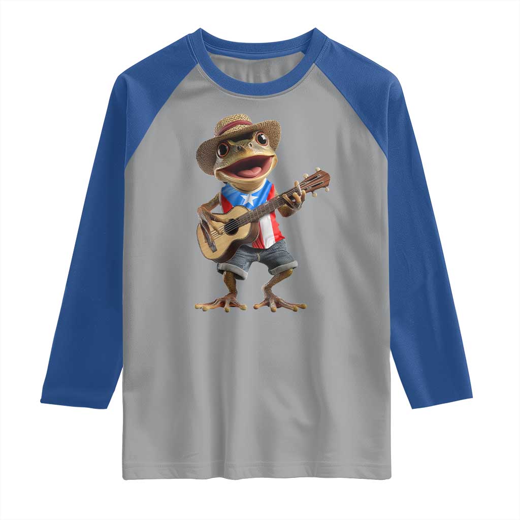 Puerto Rico Coqui Frog Puerto Rican Flag Taino Boricua Guitar Raglan Shirt - Wonder Print Shop
