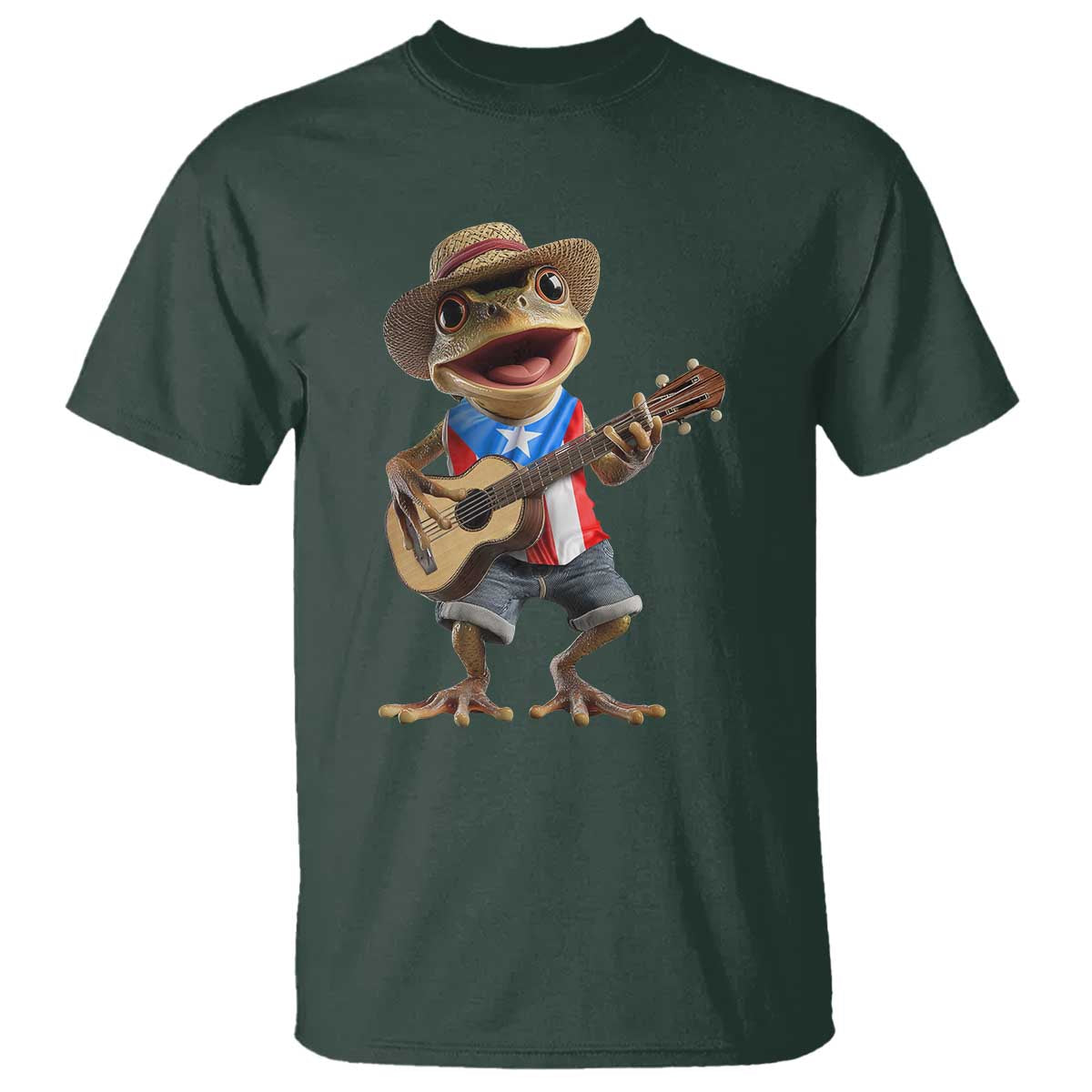 Puerto Rico Coqui Frog Puerto Rican Flag Taino Boricua Guitar T Shirt - Wonder Print Shop