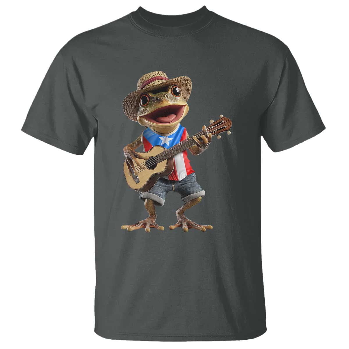 Puerto Rico Coqui Frog Puerto Rican Flag Taino Boricua Guitar T Shirt - Wonder Print Shop