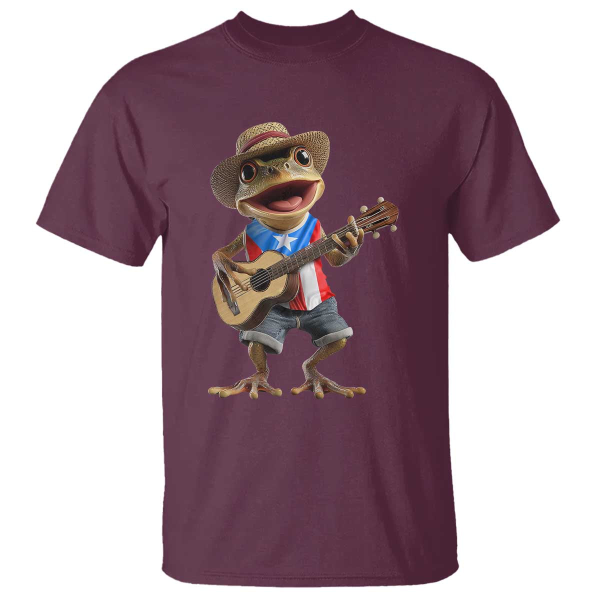 Puerto Rico Coqui Frog Puerto Rican Flag Taino Boricua Guitar T Shirt - Wonder Print Shop