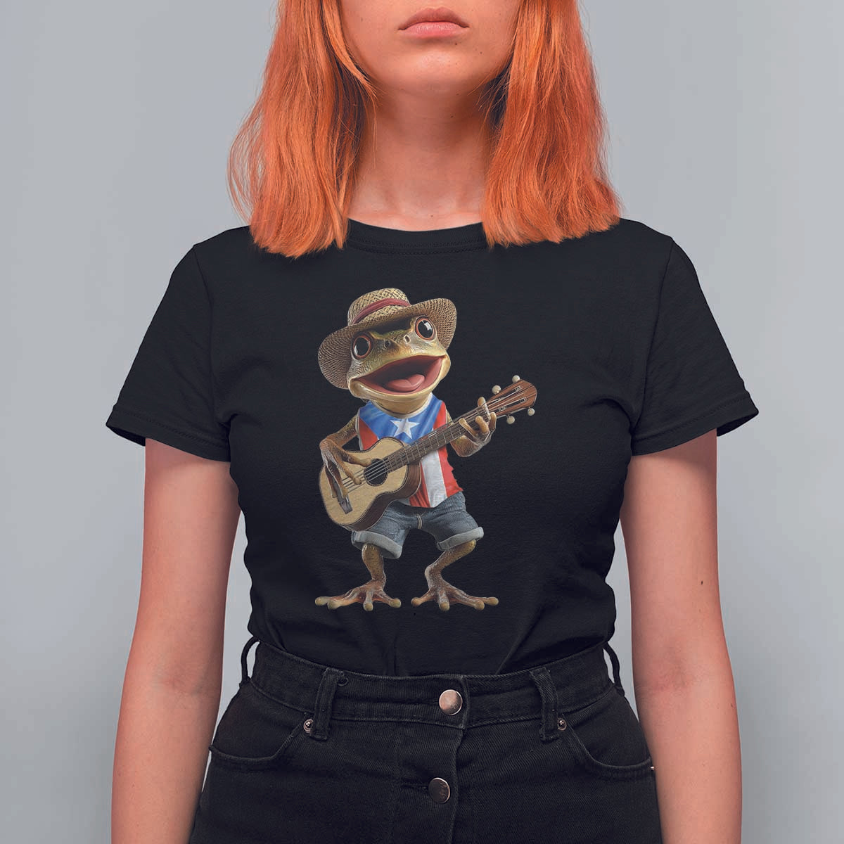 Puerto Rico Coqui Frog Puerto Rican Flag Taino Boricua Guitar T Shirt For Women - Wonder Print Shop