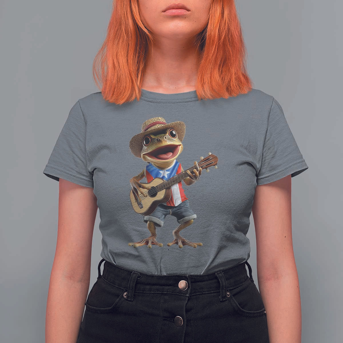 Puerto Rico Coqui Frog Puerto Rican Flag Taino Boricua Guitar T Shirt For Women - Wonder Print Shop