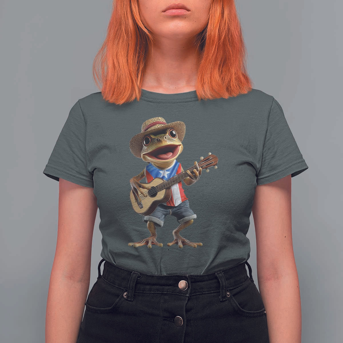 Puerto Rico Coqui Frog Puerto Rican Flag Taino Boricua Guitar T Shirt For Women - Wonder Print Shop