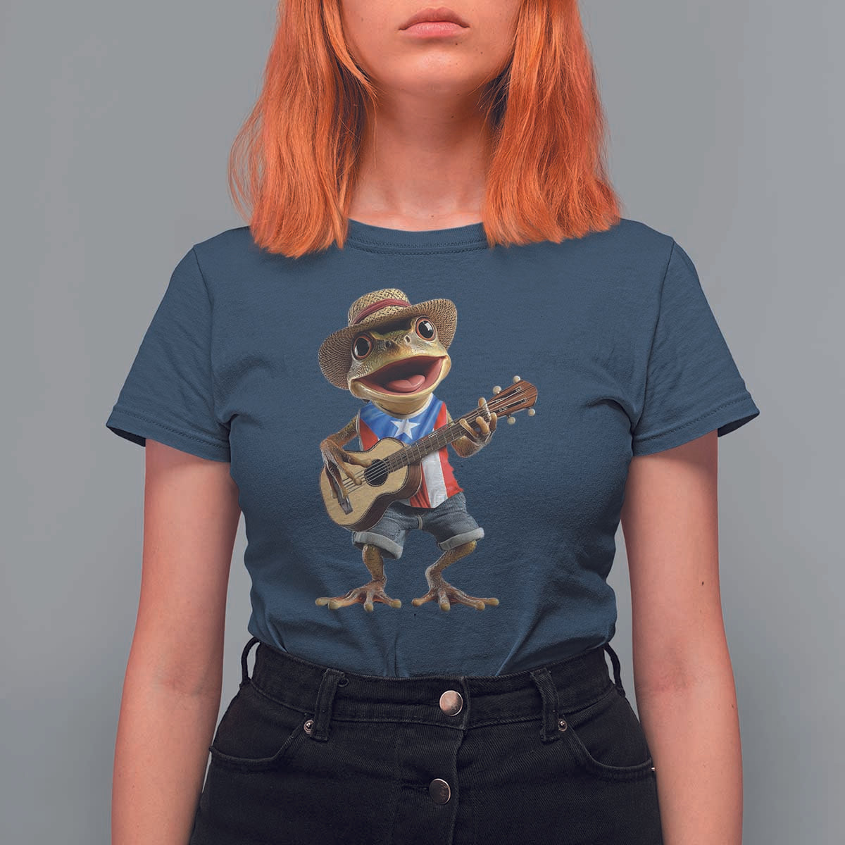 Puerto Rico Coqui Frog Puerto Rican Flag Taino Boricua Guitar T Shirt For Women - Wonder Print Shop