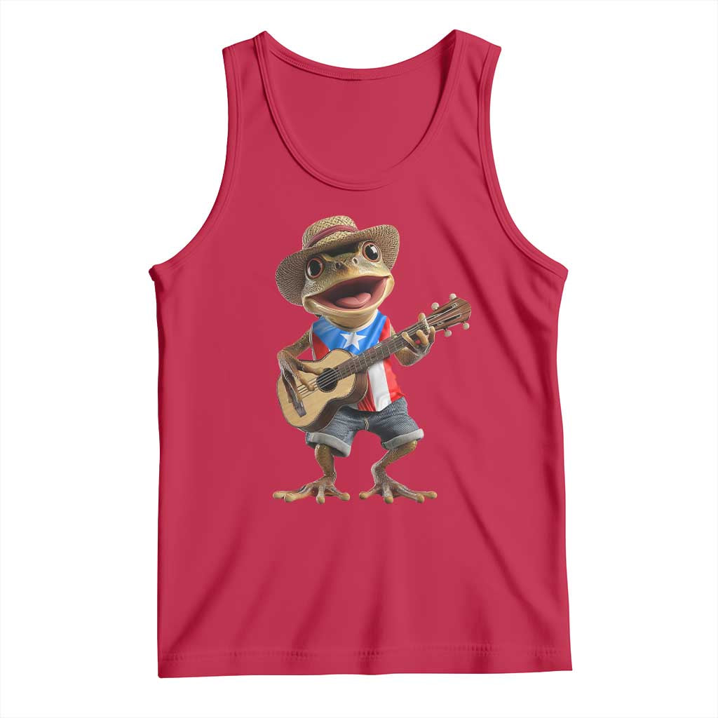 Puerto Rico Coqui Frog Puerto Rican Flag Taino Boricua Guitar Tank Top - Wonder Print Shop