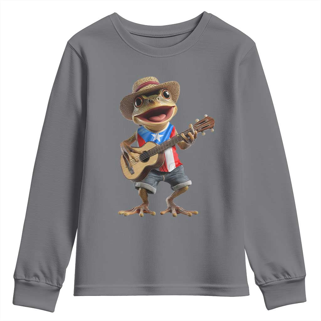 Puerto Rico Coqui Frog Puerto Rican Flag Taino Boricua Guitar Youth Sweatshirt - Wonder Print Shop