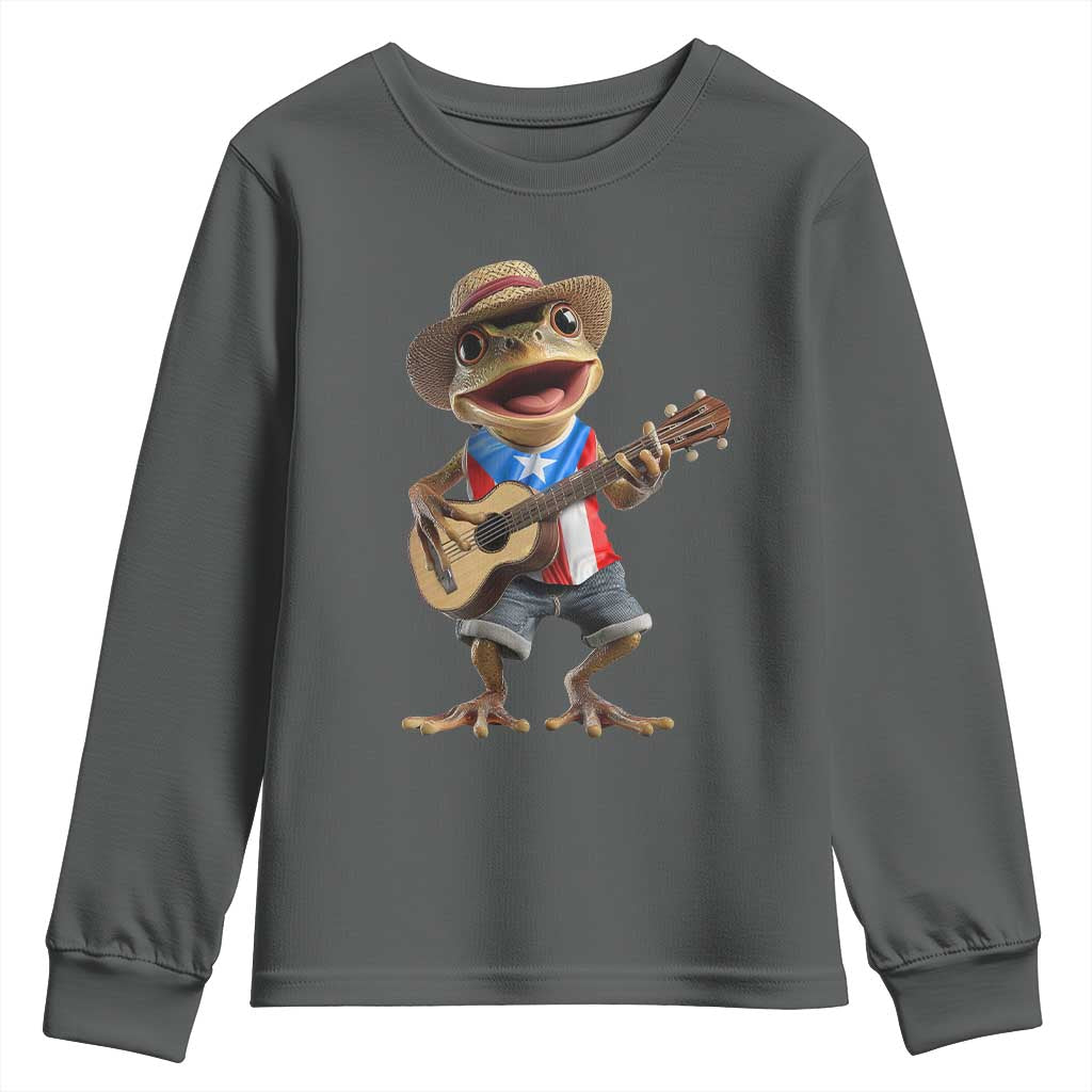 Puerto Rico Coqui Frog Puerto Rican Flag Taino Boricua Guitar Youth Sweatshirt - Wonder Print Shop