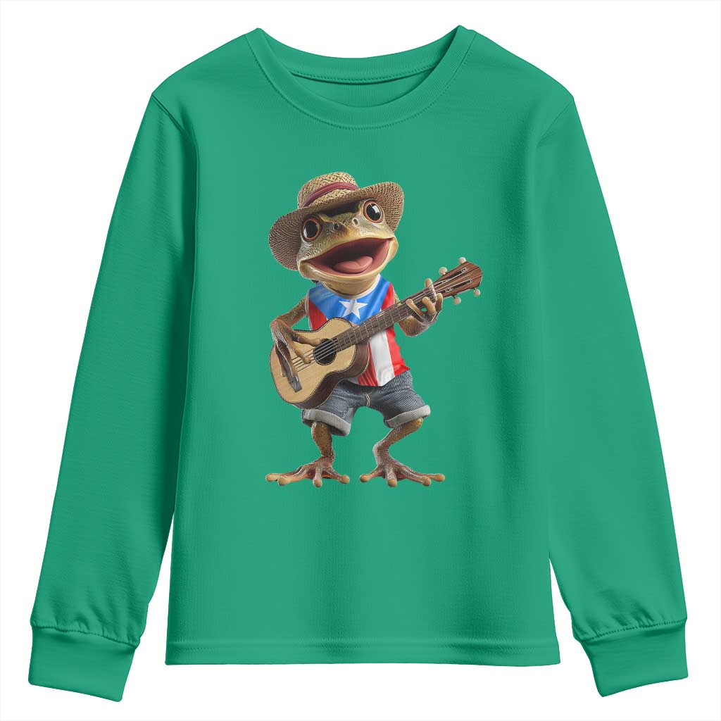 Puerto Rico Coqui Frog Puerto Rican Flag Taino Boricua Guitar Youth Sweatshirt - Wonder Print Shop