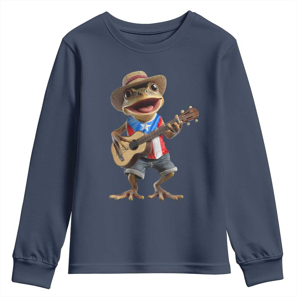Puerto Rico Coqui Frog Puerto Rican Flag Taino Boricua Guitar Youth Sweatshirt - Wonder Print Shop