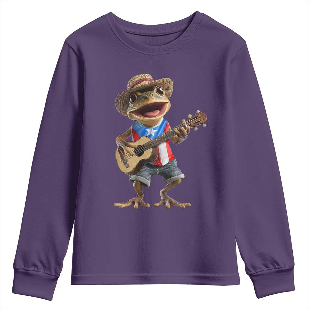 Puerto Rico Coqui Frog Puerto Rican Flag Taino Boricua Guitar Youth Sweatshirt - Wonder Print Shop