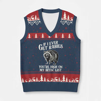 Funny If I Ever Get Rabies You're High On My Bitin' List Racoon V-Neck Knit Sweater Vest - Wonder Print Shop
