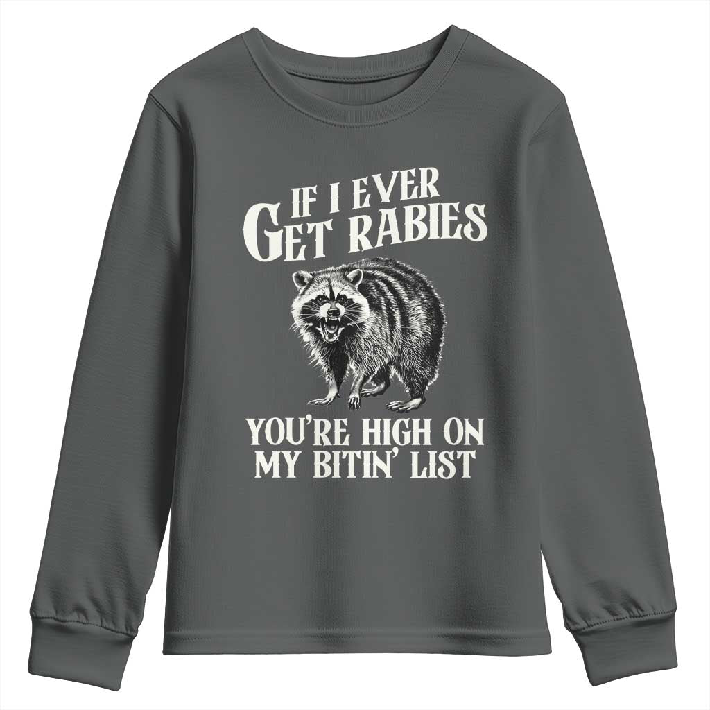 Funny If I Ever Get Rabies You're High On My Bitin' List Racoon Youth Sweatshirt - Wonder Print Shop